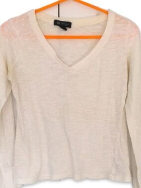 Street Legal White V-Neck Long Sleeve Top Cotton Rib Knit Cuffs Size Medium